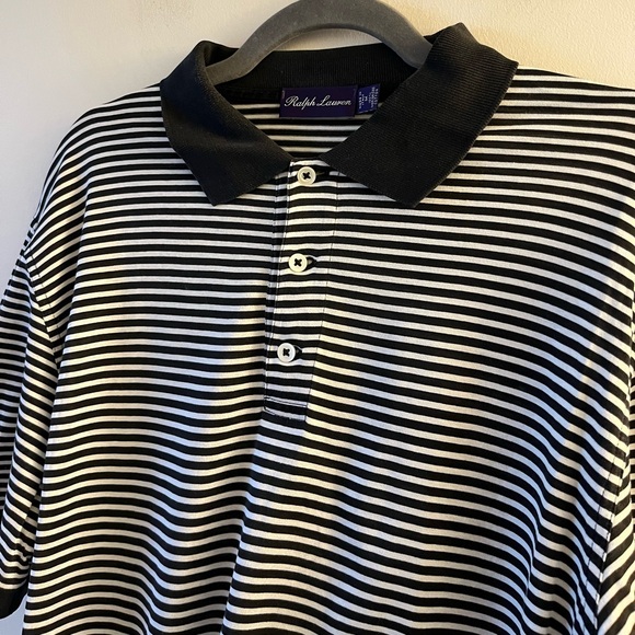 Ralph Lauren Purple Label Cotton Black and White Striped Polo Shirt - Picture 8 of 11